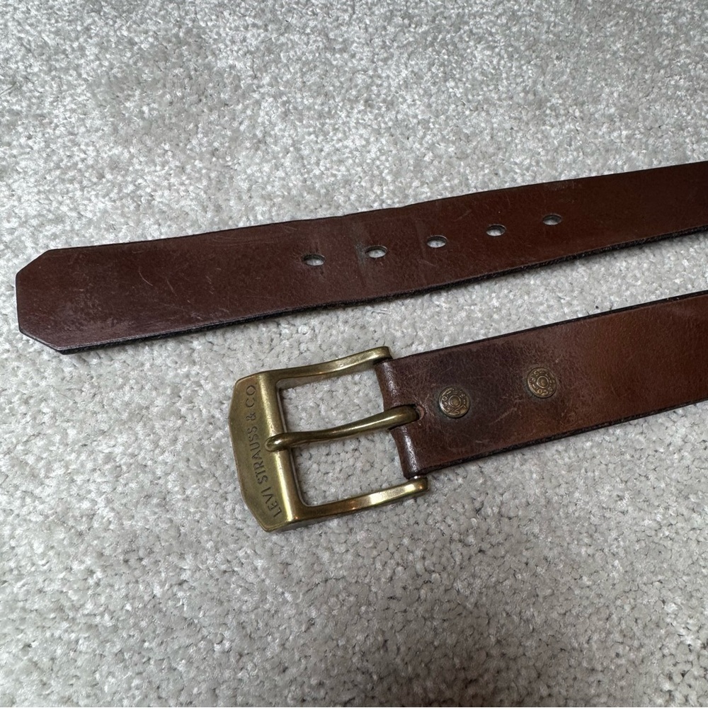 Levi's Brown Genuine Leather Brass Buckle Men's Belt Made in USA Sz: 34